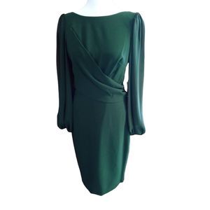 Vince Camuto Women’s Sheer Balloon Sleeve Crepe Sheath Dress Green Size 8 NWT